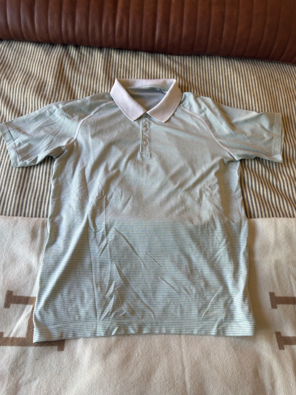 lululemon athletica Light Blue & White Striped Men's Polo